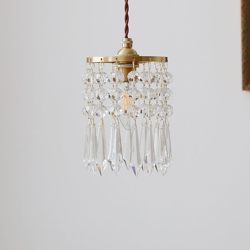 Clear Cylinder Suspension Pendant Light Modern Style Crystal Ceiling Suspension Lamp