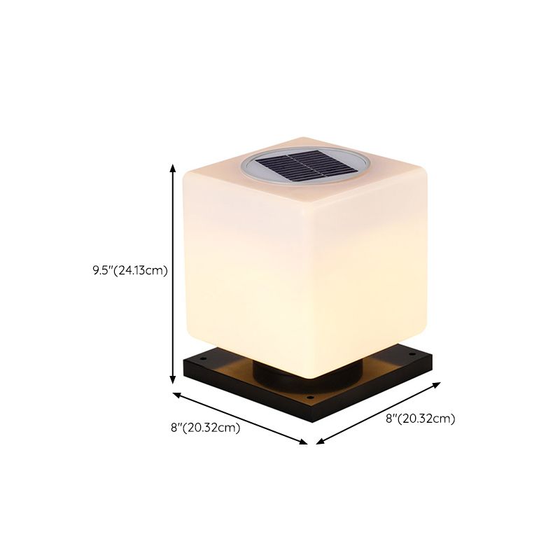 LED Solar Energy Pillar Lamp Square Outdoor Light with Acrylic Shade for Patio