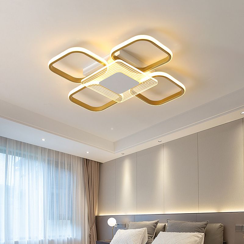 Square Shape Ceiling Lamp Modern Aluminium 4 Lights Flush Mount for Dining Room