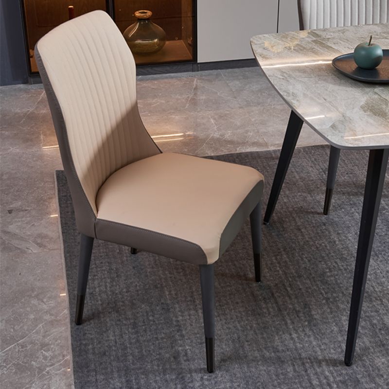Contemporary Style Armless Chair Leather Parsons Chair with Wooden Base for Dining Room