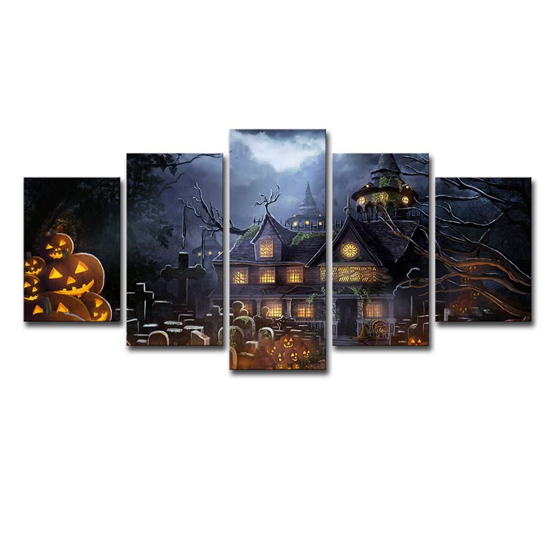 Black Halloween Parade Pumpkins Art Print Multi-Piece Kids Style Living Room Wall Decor