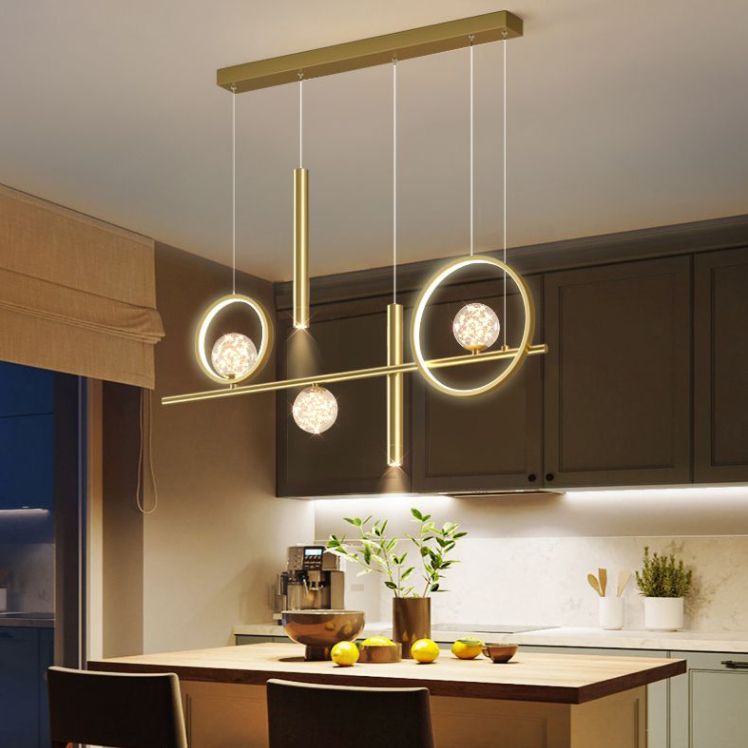 Luz colgante de isla lineal LED de aluminio en moderna luz de techo de hierro forjado de estilo nórdico con sombra de silicona