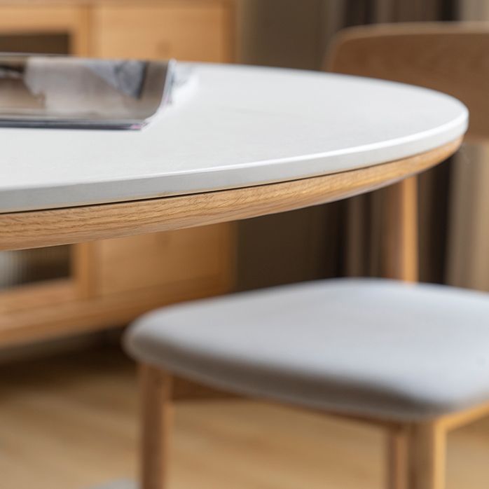 Modern White Stone Top Wood Base Space Saving Dining Table for 6 People