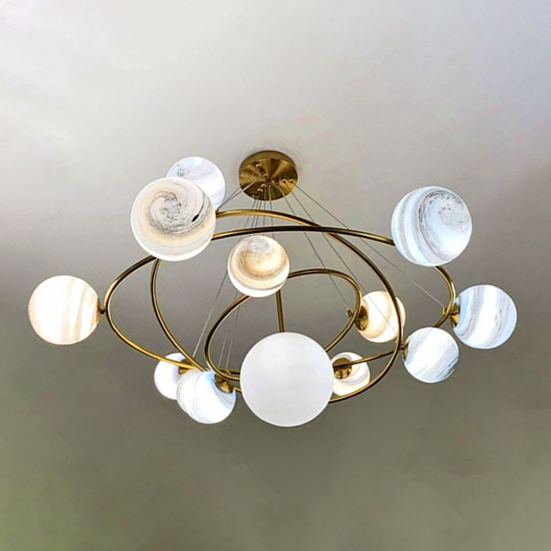 Modern Style Spherical Shape Chandelier Lights Glass Hanging Lights in Gold