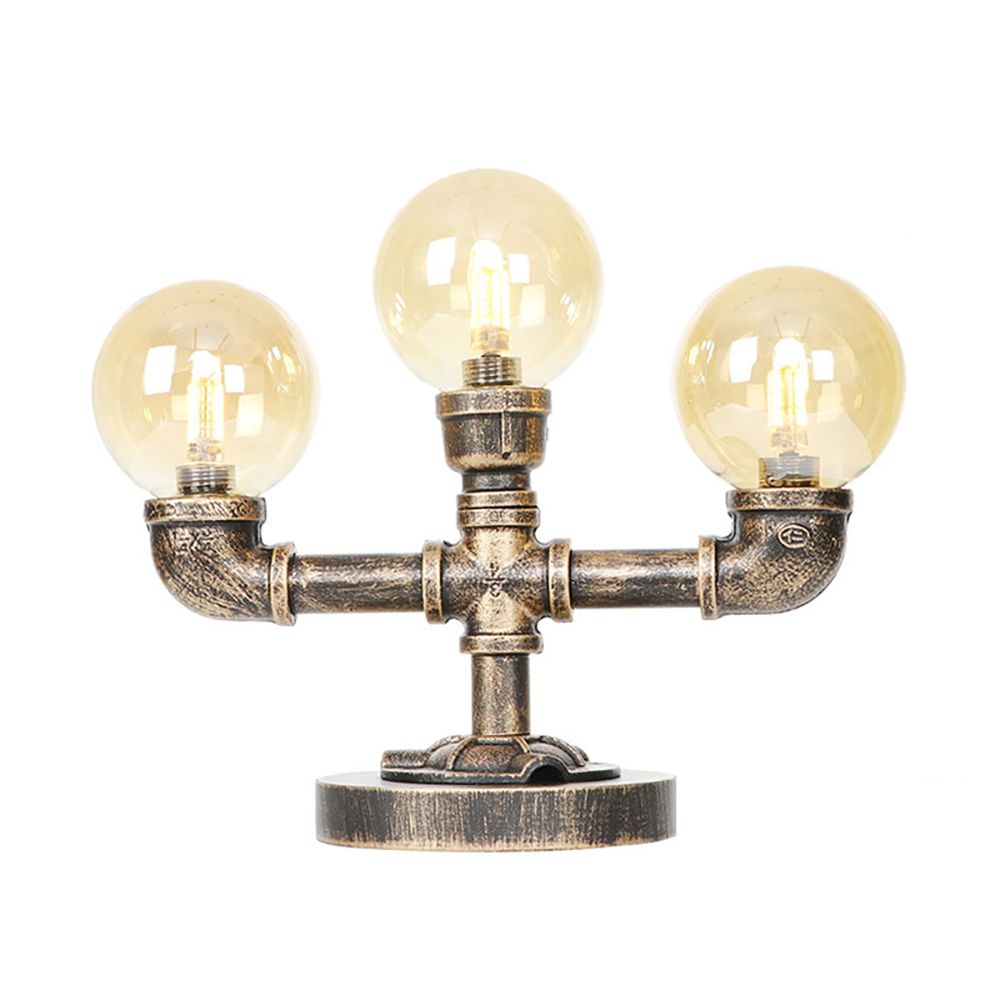Clear/Amber Glass Antique Bronze Distanne Light Globe 2/3 Light Implesso di attività industriali con base