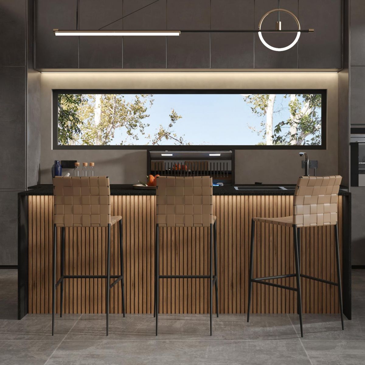 Industrial Style Backless Barstool Pu Leather Counter Bar Stool with Metal Legs