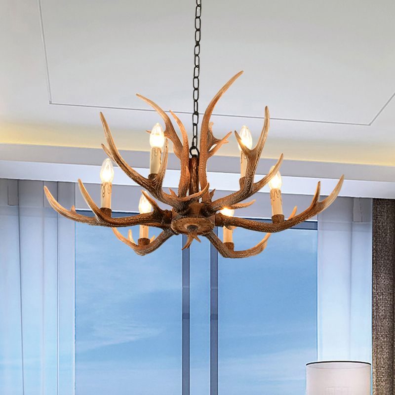Resin Brown Hanging Chandelier Candelabra 4/6/8-Bulb Traditional Suspension Light for Living Room