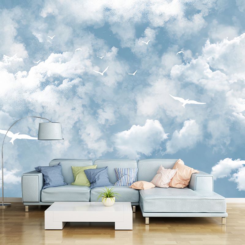 Simplicity Sky and Cloud Mural Wallpaper for Guest Room Decor, Pastel Blue, Made to Measure