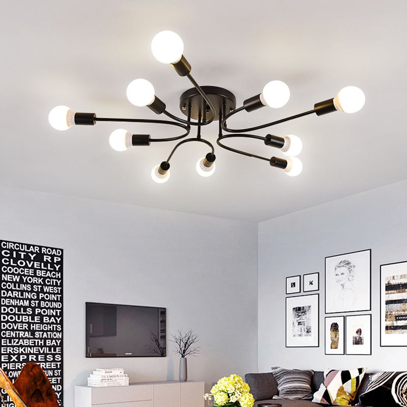 Starburst Semi Flush Mount Lighting Nordic Metal 6/8/10 Lights White/Gold/Black Ceiling Flush Light for Bedroom