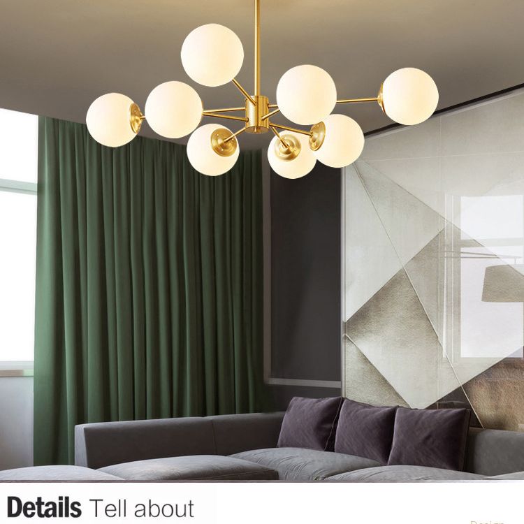 Post-Modern Metal Hanging Chandelier Light Glass Shade Ceiling Chandelier in Gold for Living Room
