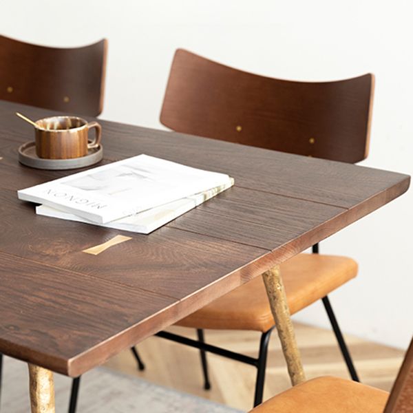 Mesa de comedor de lujo tradicional, mesa rectangular de madera de 4 patas con base de metal