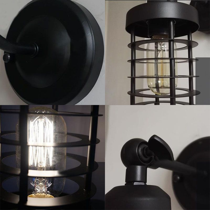 1 Kopfwandbeleuchtung mit Drahtkäfig Metall Vintage Style Treppenleuchte in Schwarz