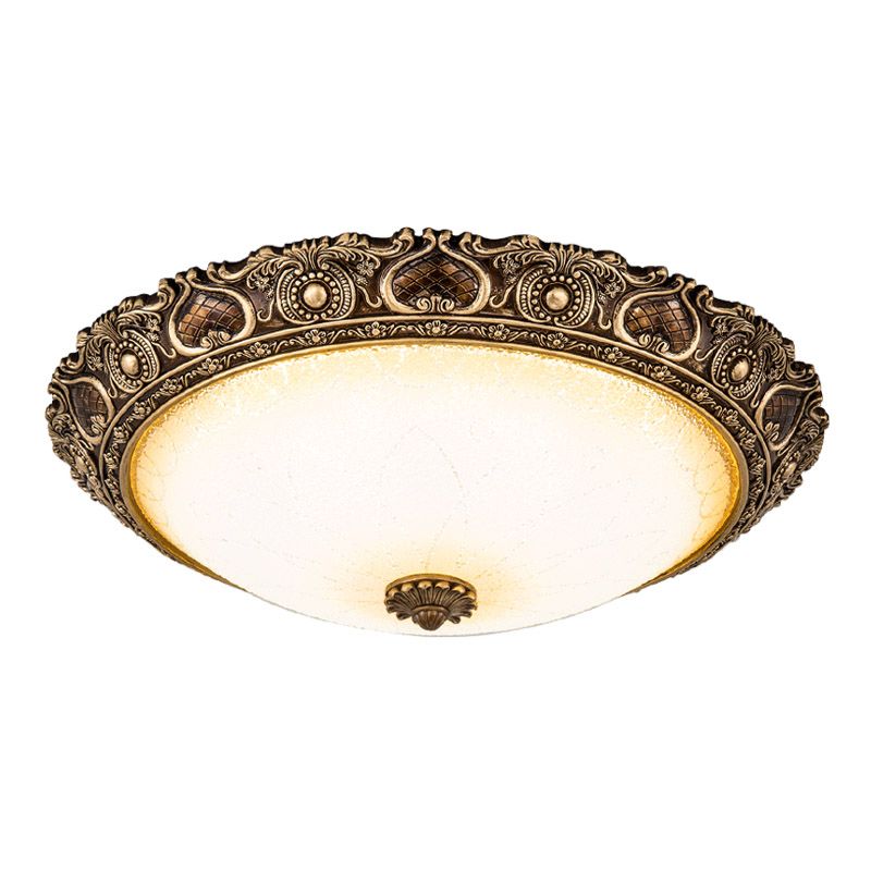 Bronze Resin Flush Ceiling Light Traditional 1-Head Dome Flush Mount Lamp with Glass Shade