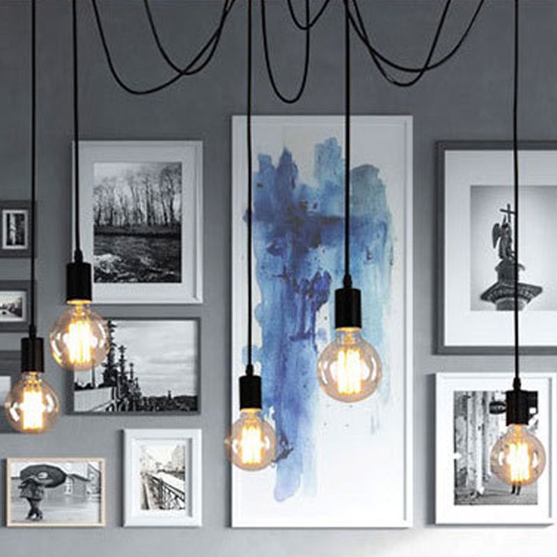 Schwarzer Multi -Anhänger Deckenleuchte Industrial Metal Spider Swag Anhänger Licht für Bar