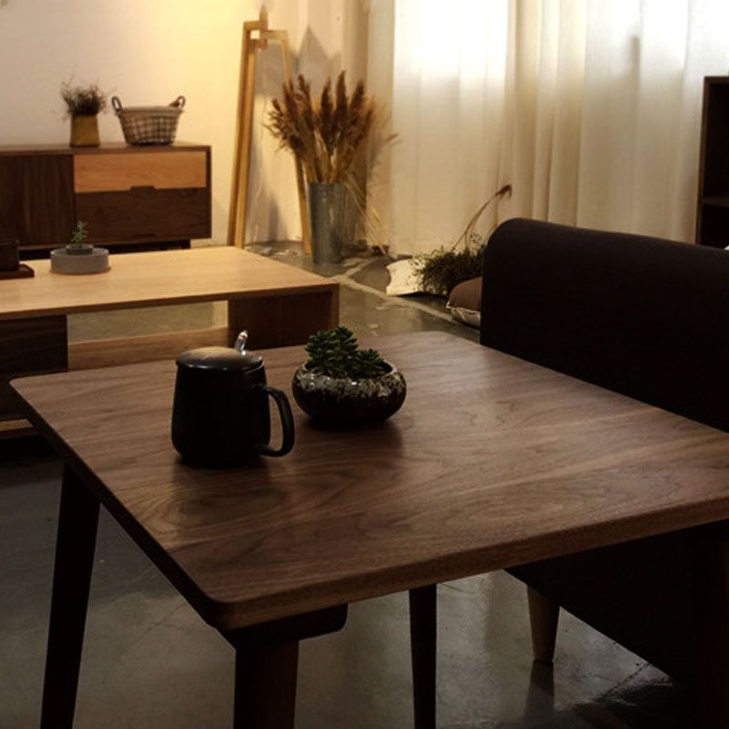 Square 4 Legs Industrial Table Wood Color Fixed Table of Solid Wood