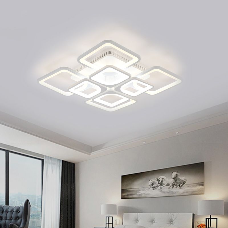 23.5"/27" W LED Bedroom Ceiling Mounted Light White Semi Flush Light Fixture with Square Acrylic Shade in Warm/White Light