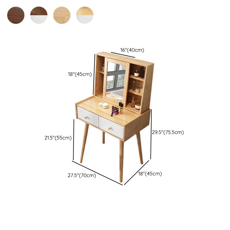 2-Drawers Mirror Vanity Table Scandinavian Wood Dressing Table