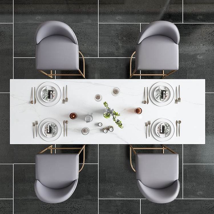 Glam Bar Table Set 1/5 Pieces Rectangle Stone Counter Table with High Stools for Balcony