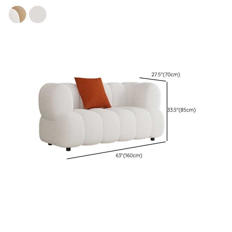Sewn Pillow Back Standard Sofa Tuxedo Arm Seating in White and Khaki