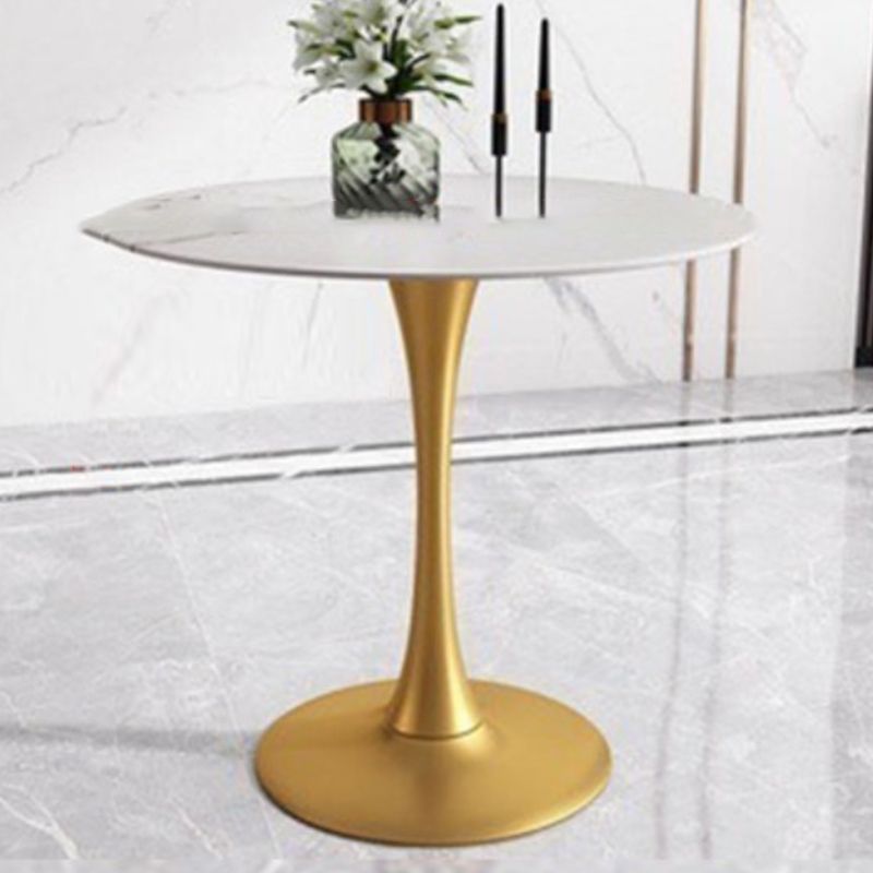 Contemporary Stone Round Top Restaurant Table Metal Base Dining Table