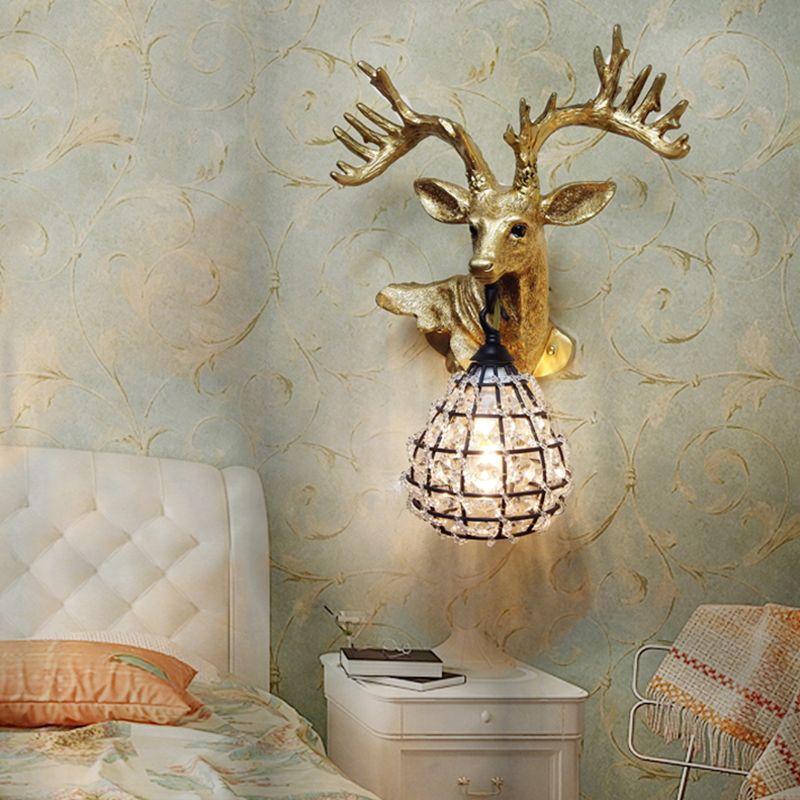 Splicador de pared de alces de resina 1 Light 1 Light Bedroom Lighting Lighting en negro/dorado, izquierda/derecha