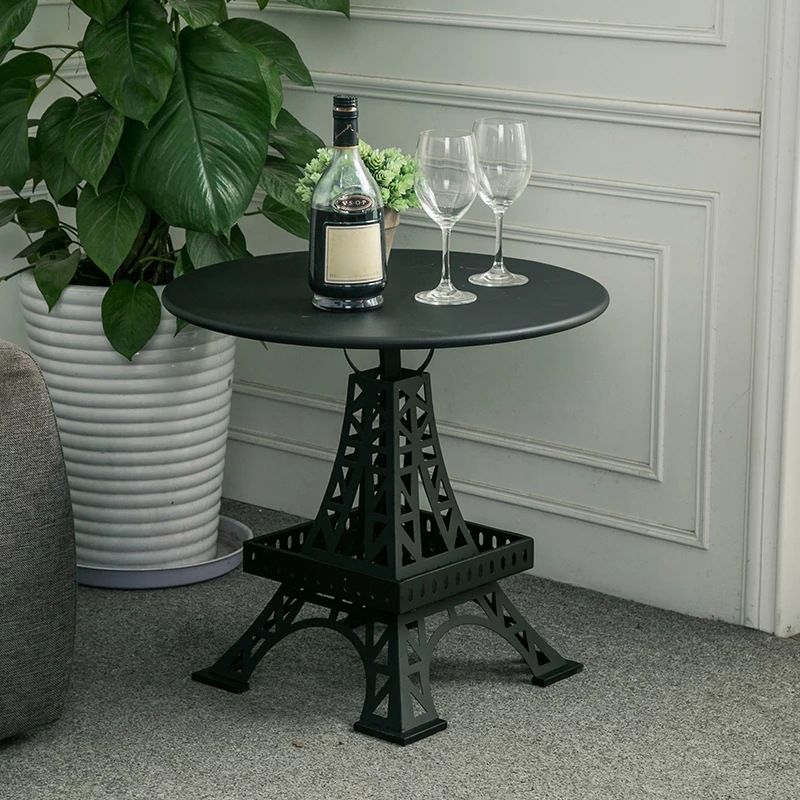 Metal Statue Base Table Round Side End Table for Living Room
