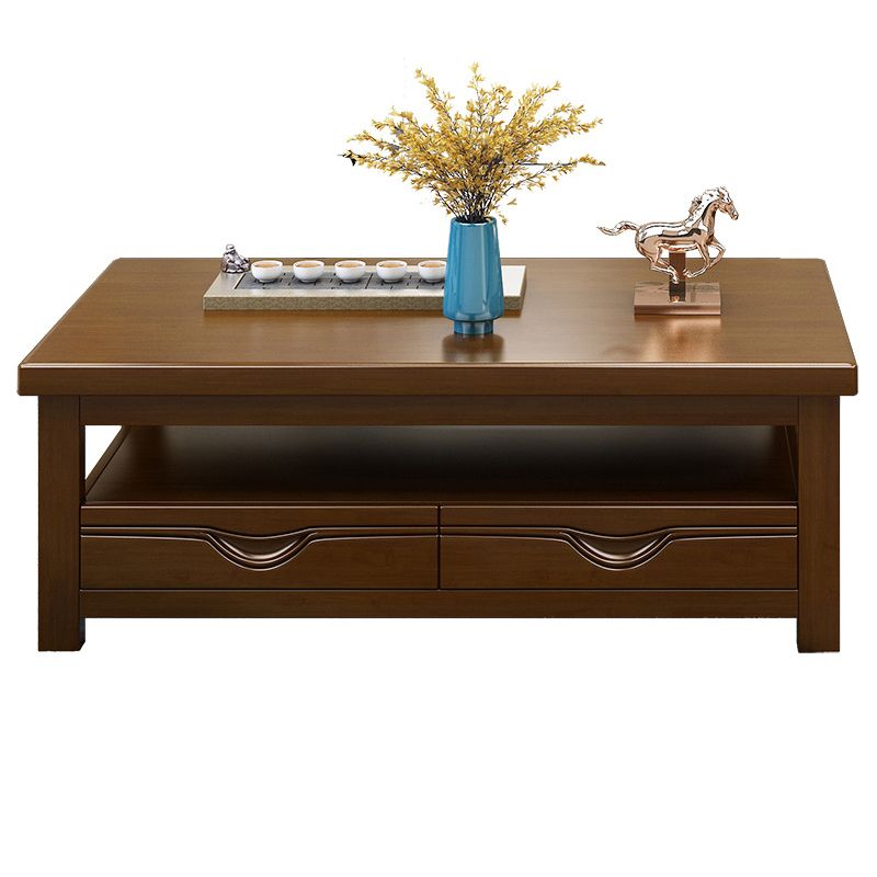 Contemporary with Storage Drawers Rectangular Solid Wood Single Coffee Table