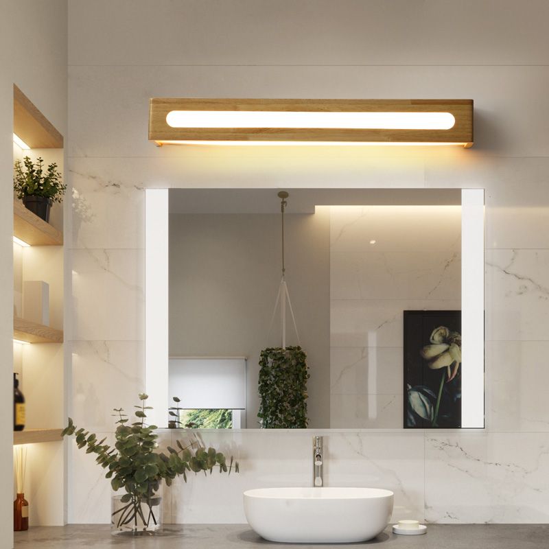 Vierkante vorm houten wand sconce moderne stijl 1 licht spiegel wandmontage verlichting in bruin