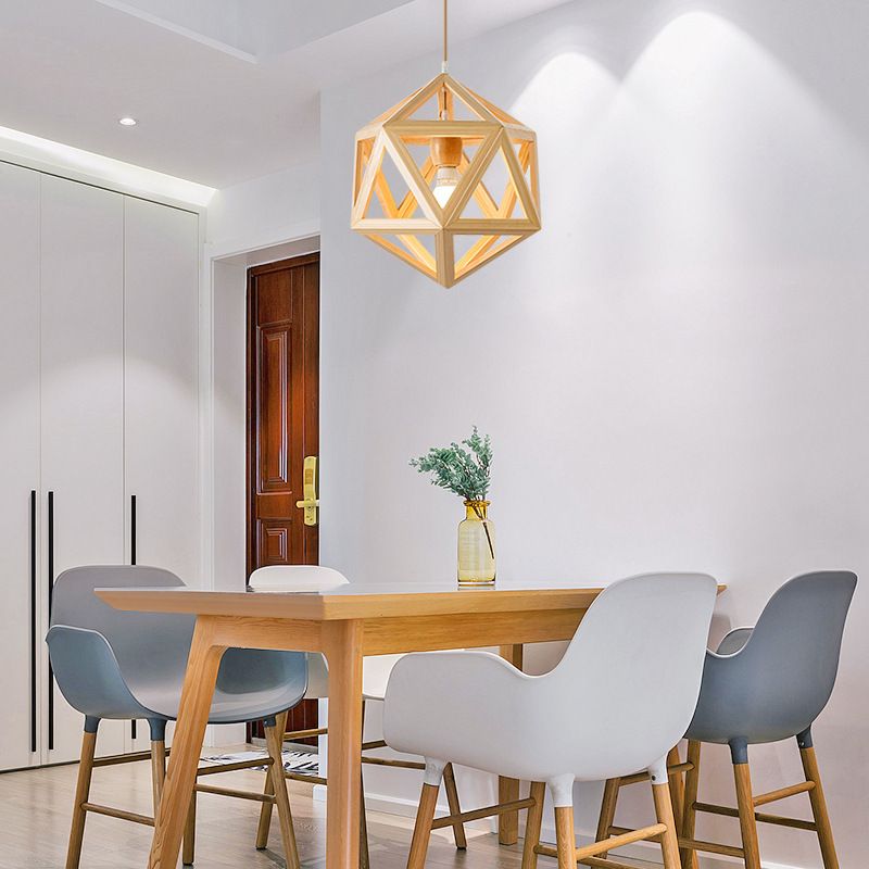 Unique Shade Hanging Lighting Modern Style Rubber Wood 1 Light Hanging Lamp for Bedroom