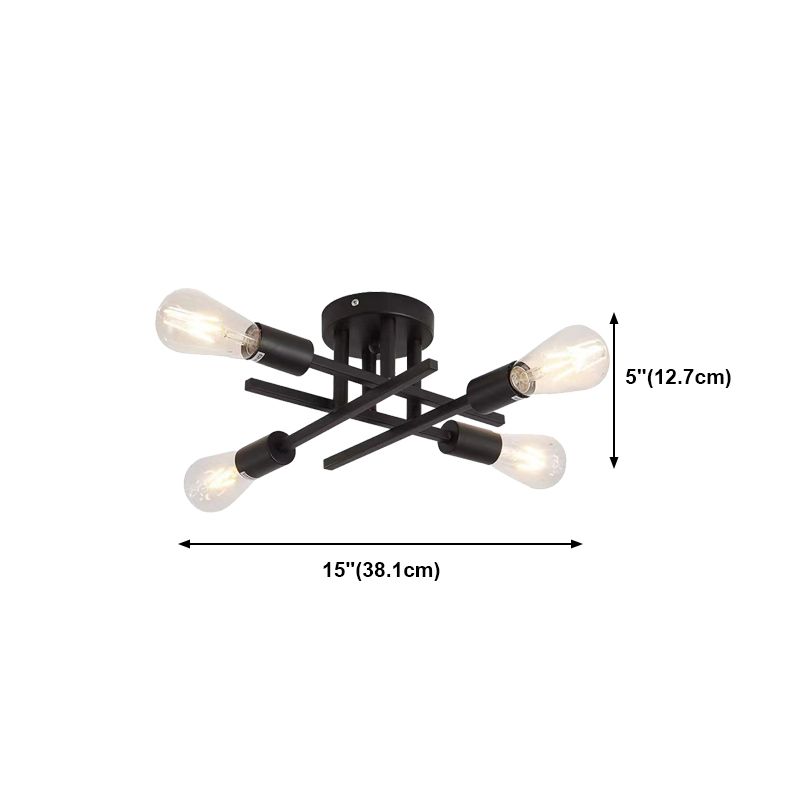 Black Radial Ceiling Light Bare Bulb Semi Flush Mount for Interior Spaces