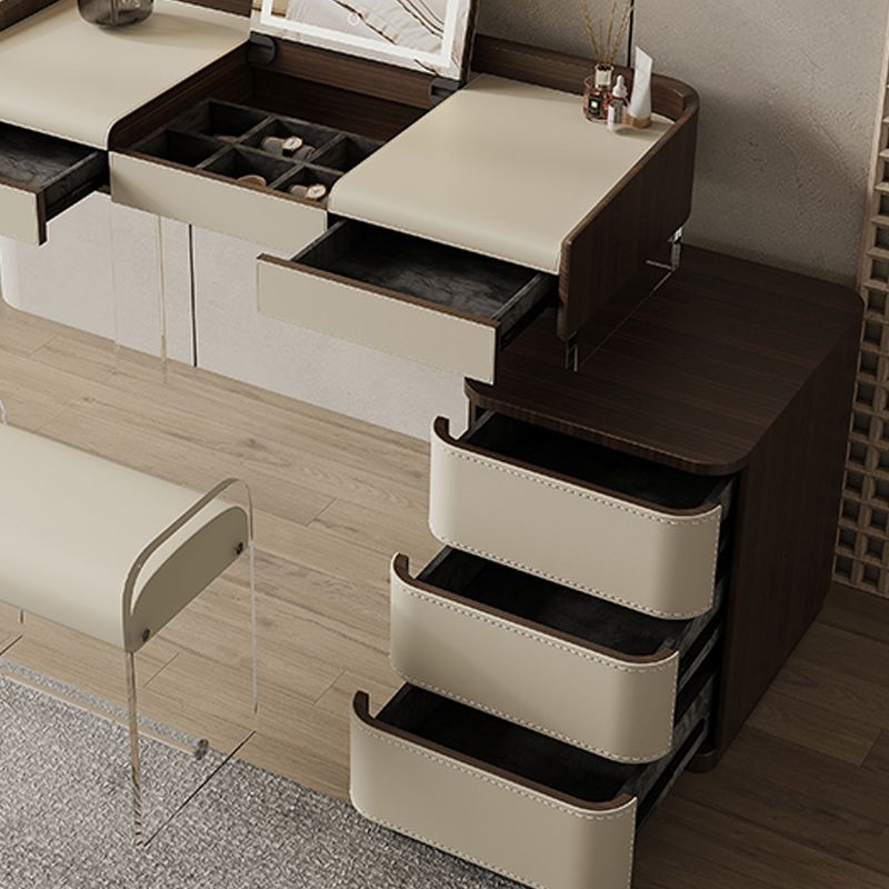 Flip-Top Make-up Vanity Wood Vanity Dressing Table with 5 Storage Drawers