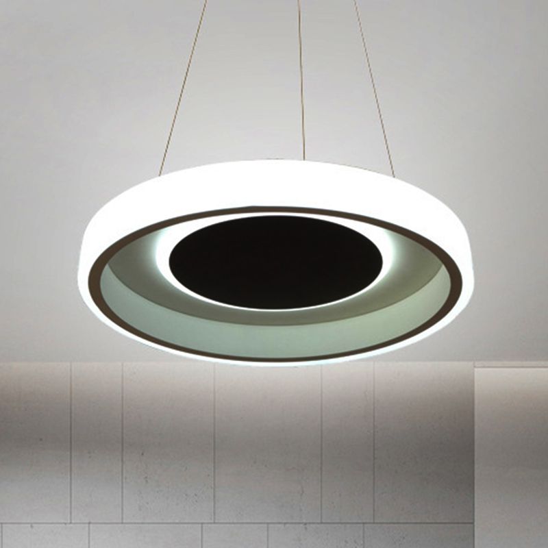 Round Acrylic Pendant Lighting Modern 14"/19.5" Wide Led White Hanging Ceiling Lamp in White/Warm/Natural Light