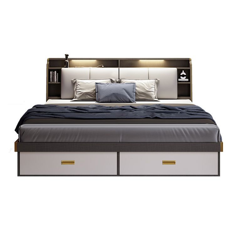 Contemporary Wood Bed Frame Solid Color Standard Bed with Lift Up Storage
