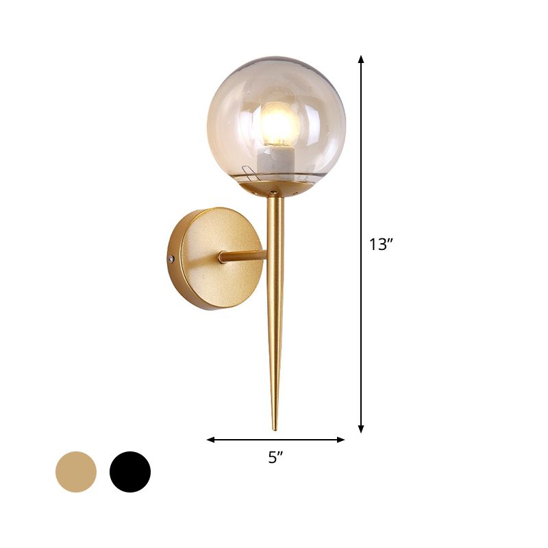 Mini Sphere Living Room Wall Lamp Clear Glass 1 Light Minimalism Sconce Ideas with Pencil Arm in Black/Gold