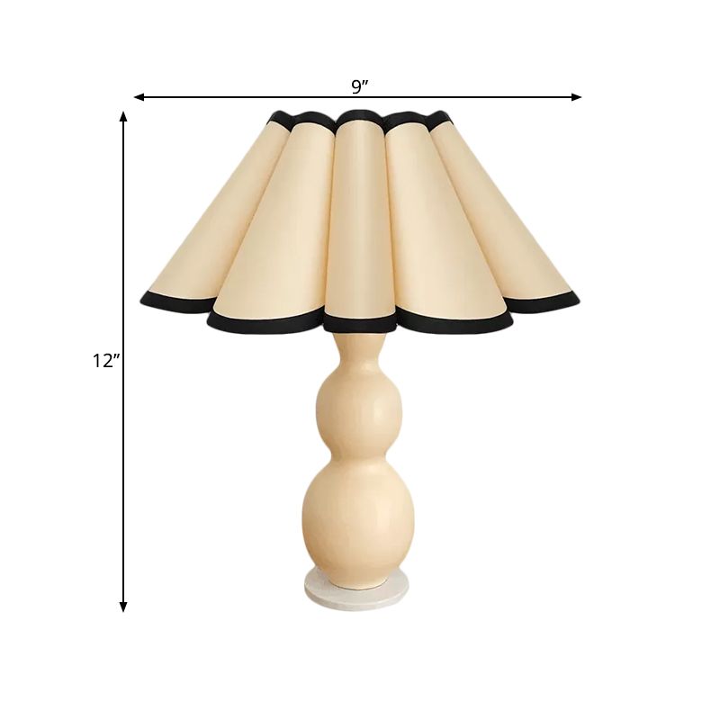 Nordic Flared Night Lamp Fabric 1-Bulb Bedside Table Lighting with Porcelain Gourd Base in Coffee/Beige