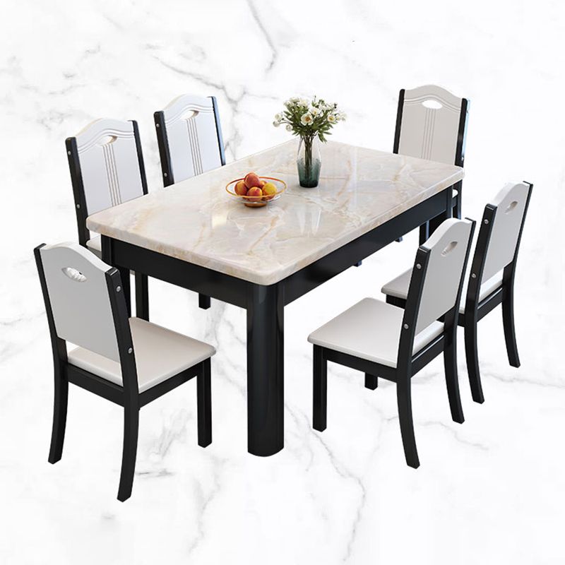 Contemporary Style Rectangle Marble Fixed Dinner Table with 4 Legs