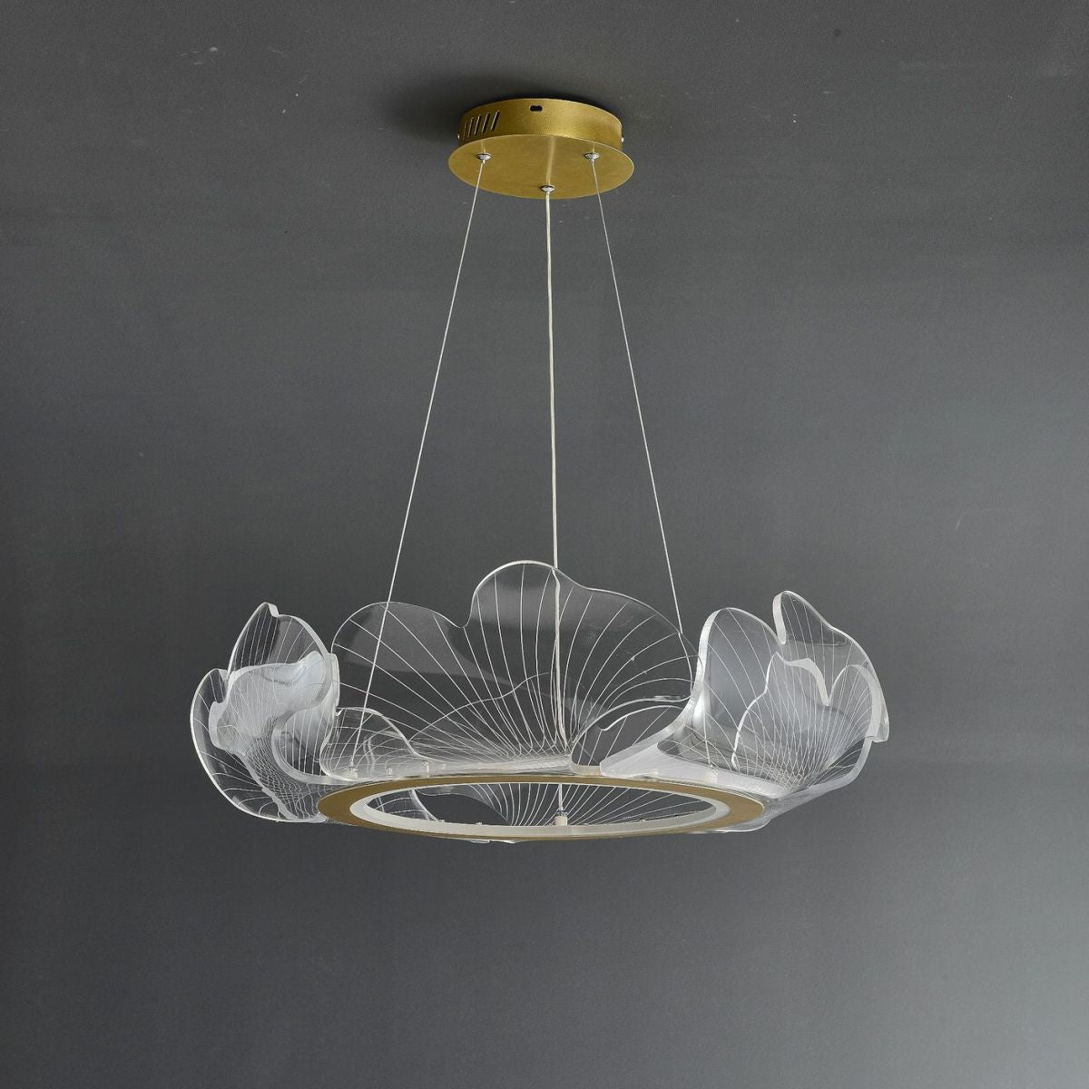 Acrylic Leaf LED Chandelier Light Simplicity Gold Finish Pendant Light for Dining Room