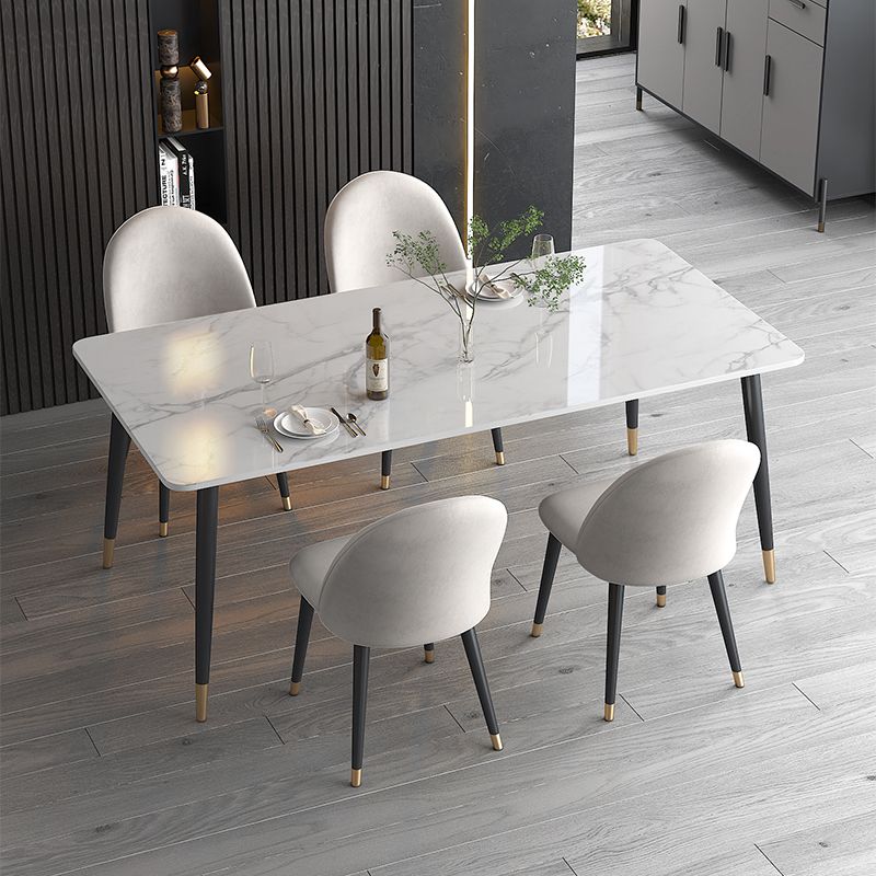 1/4/5 Pieces White Stone Dining Set Modern Solid Back Chair Rectangle Dining Furniture