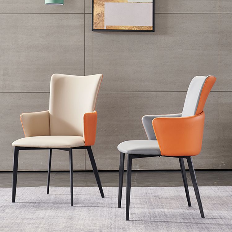 Contemporary Hotel Solid Back Arm Chair Leather Matte Finish Dining Chair