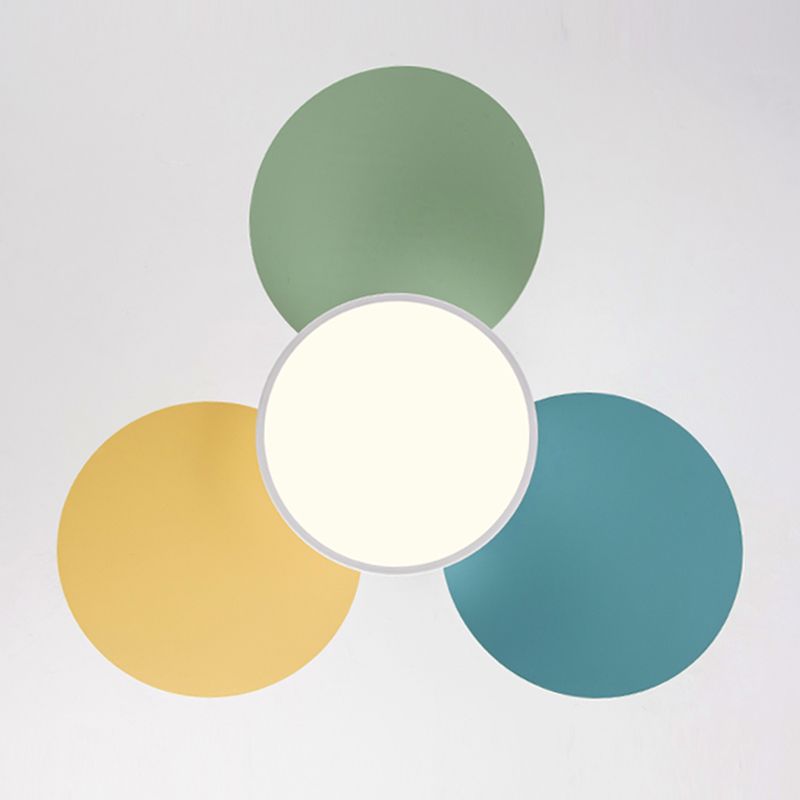 Macaron Circle Pendant Fan Lamp Metallic Childrens Bedroom LED Semi Flush Ceiling Light