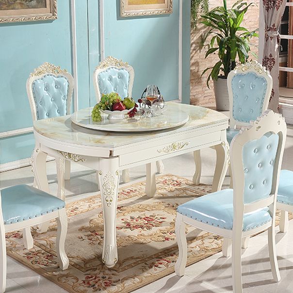 53.15''l Round 4 Legs Tabel Victoriaans wit Uitbreidbare tafel met marmer