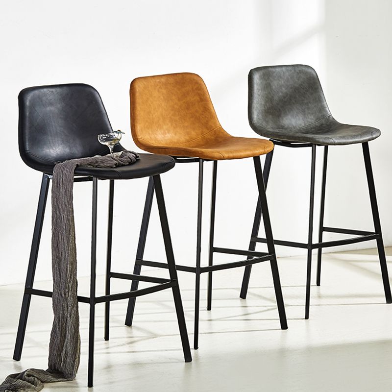 Industrial Bucket Counter Stool Leather Footrest Counter Bar Stool for Cafe