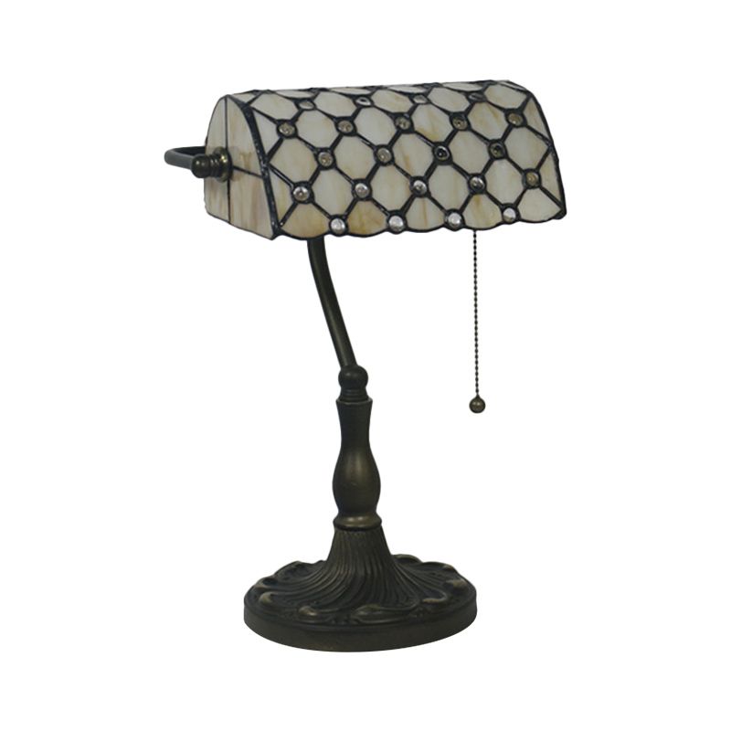 Juwelen Nachttisch Lampe Mediterranean beige/blaues Glas Single Glühbirne Schwarzer Nachttisch für Schlafzimmer