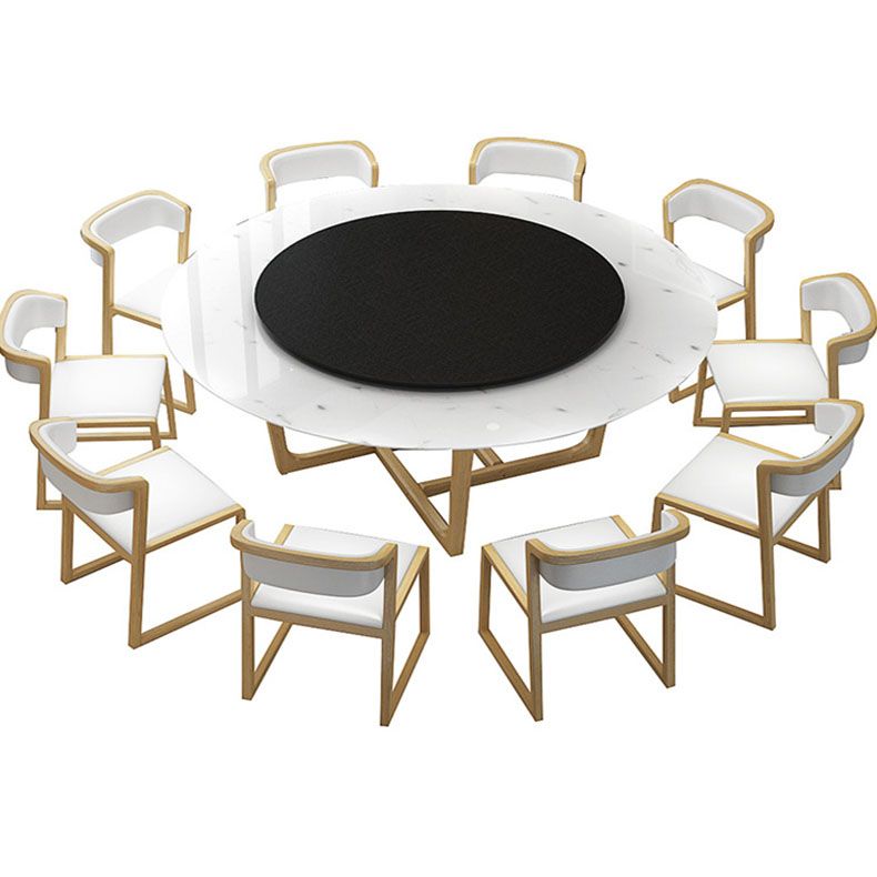 Imitation Marble Round Table Contemporary Dining Site Table with Turntable