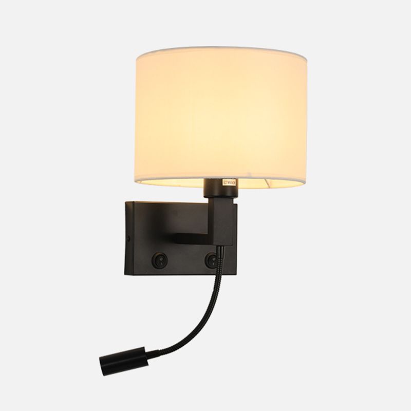 Modern Cylinder Wall Light Fixture Fabric 2 Lights Wall Sconce for Bedroom