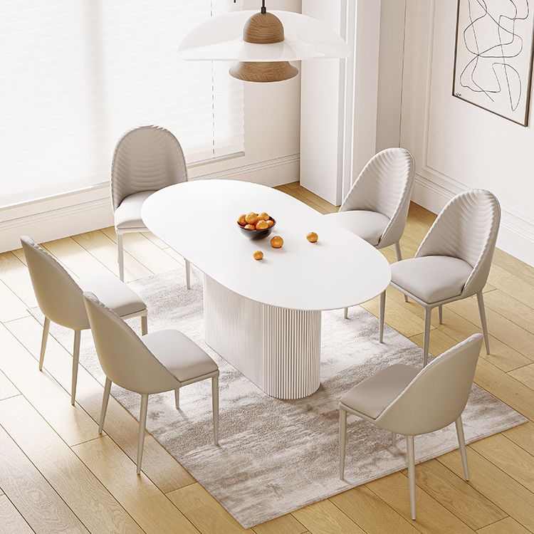 Oval Dining Table Modern Stone Top Dining Table in White with Pedestal Base