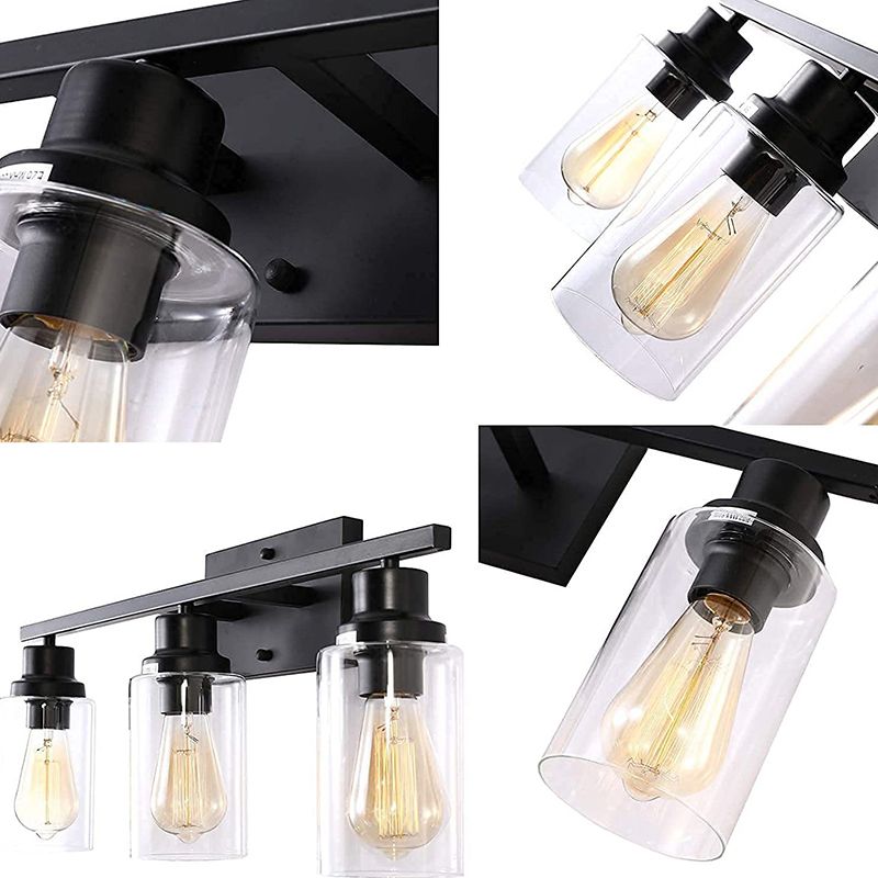3-Licht-Zylinder Waschtischwandleuchten Retro Industrial Style Glass Waschtisch Licht