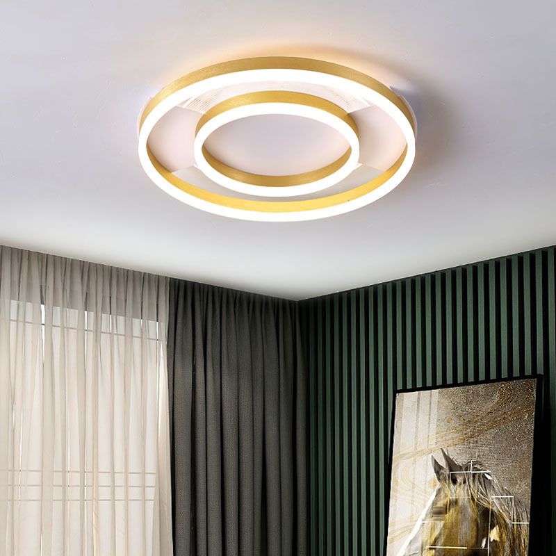 Gold Ceiling Mount Light Round LED Ceiling Light with Silica Gel Shade for Bedroom