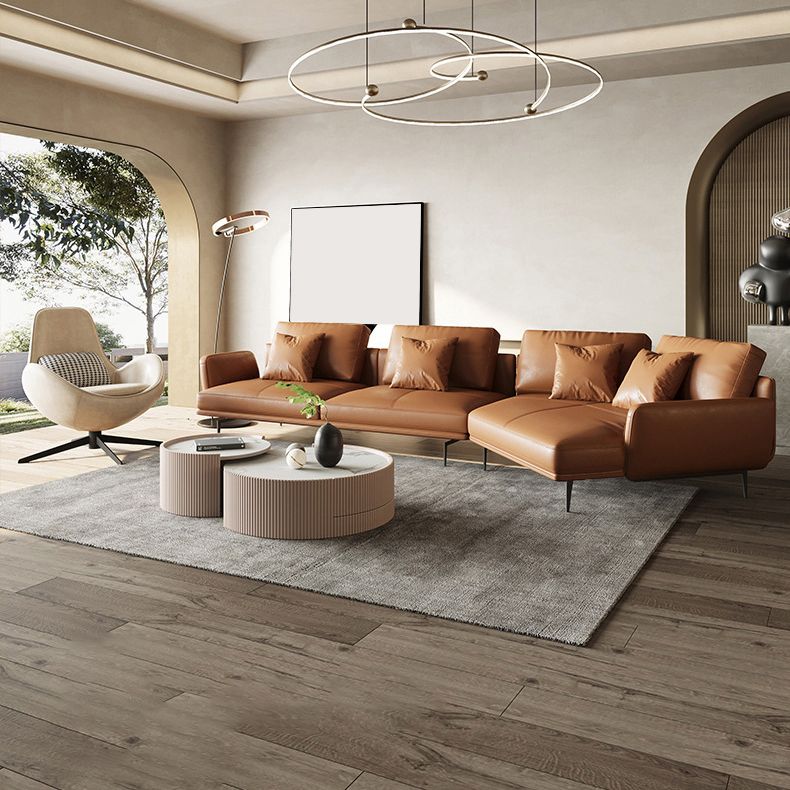 34"H Scandinavian Sectional Sofa Orange Sleeper Sectional with Pillows