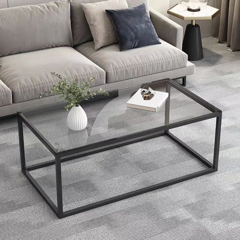 Modern Style Rectangular Glass Coffee Table 17.7-In H Metal Frame 1 Single Cocktail Table